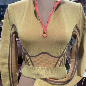 Fabletics Olive and Red Crew Neck Sweater